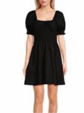 Dillards Lined Black Smocked Puff-Sleeve Dress size large